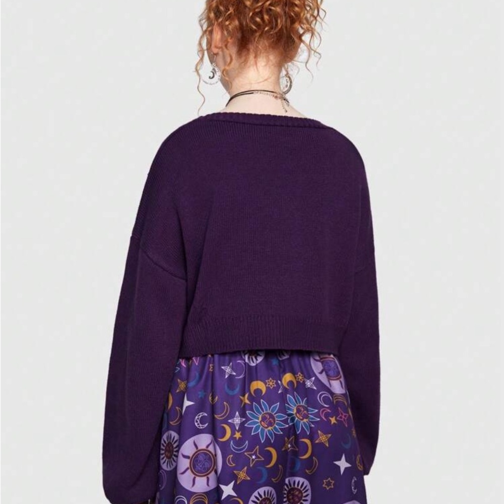 ROMWE Purple Cardigan with Star and Moon Embroidery - Picture 4 of 16